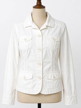 Ann Taylor LOFT White 100% Cotton Utility Pocket Cropped Jacket Size 10 EUC